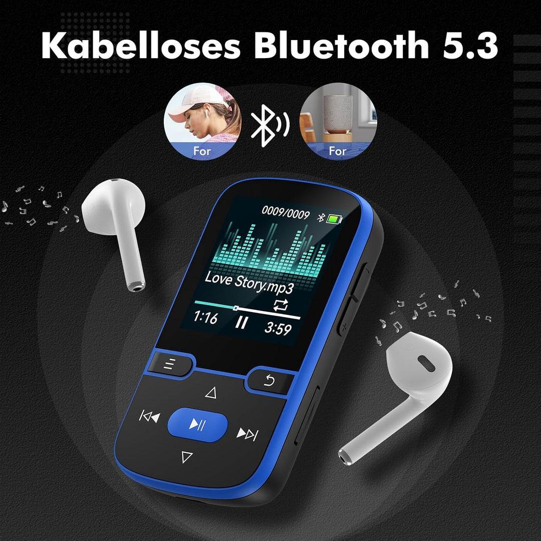 64 GB MP3 Player Bluetooth 5.3 mit Clip für Kinder Tragbarer mp3 -Player Musik-Player mit FM-Radio,