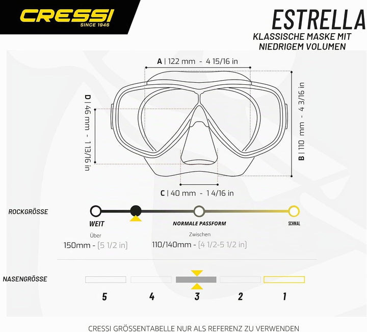Cressi Estrella - Schnorchelmaske Estrella oder Schnorchelset Maske Estrella + Schnorchel Gamma, Ein