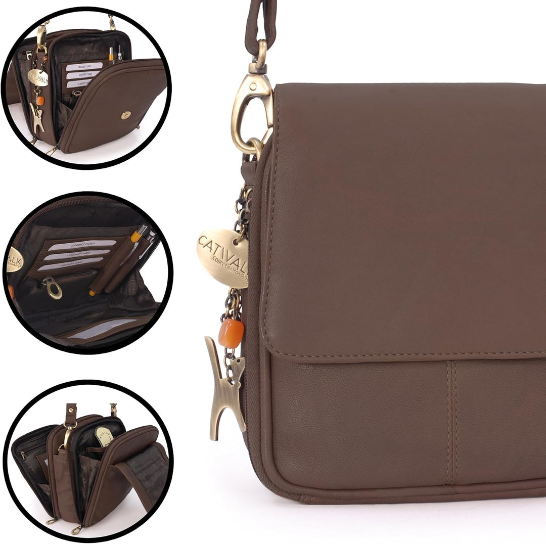 Catwalk Collection Handbags - Leder - Organizer/Umhängetasche/Schultertasche - TEAGAN Braun, Braun