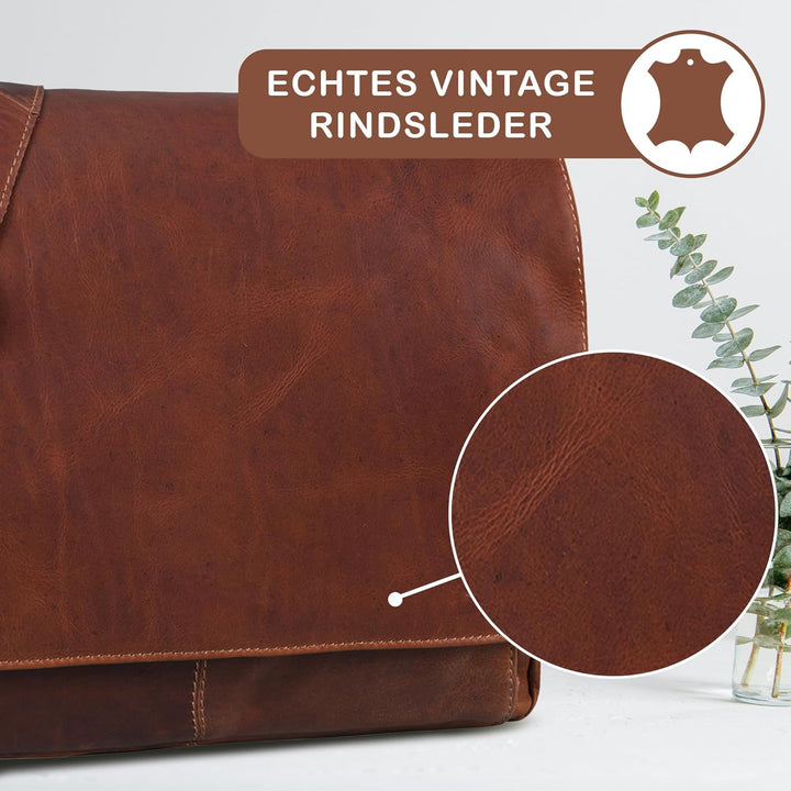 STILORD 'Tom' Vintage Leder Umhängetasche für Studium Uni Büro Arbeit 15 Zoll Laptoptasche DIN A4 Sc