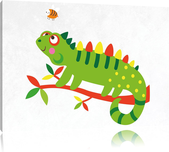 Niedliches Chamäleon weiss, Format: 100x70 auf Leinwand, XXL riesige Bilder fertig gerahmt mit Keilr