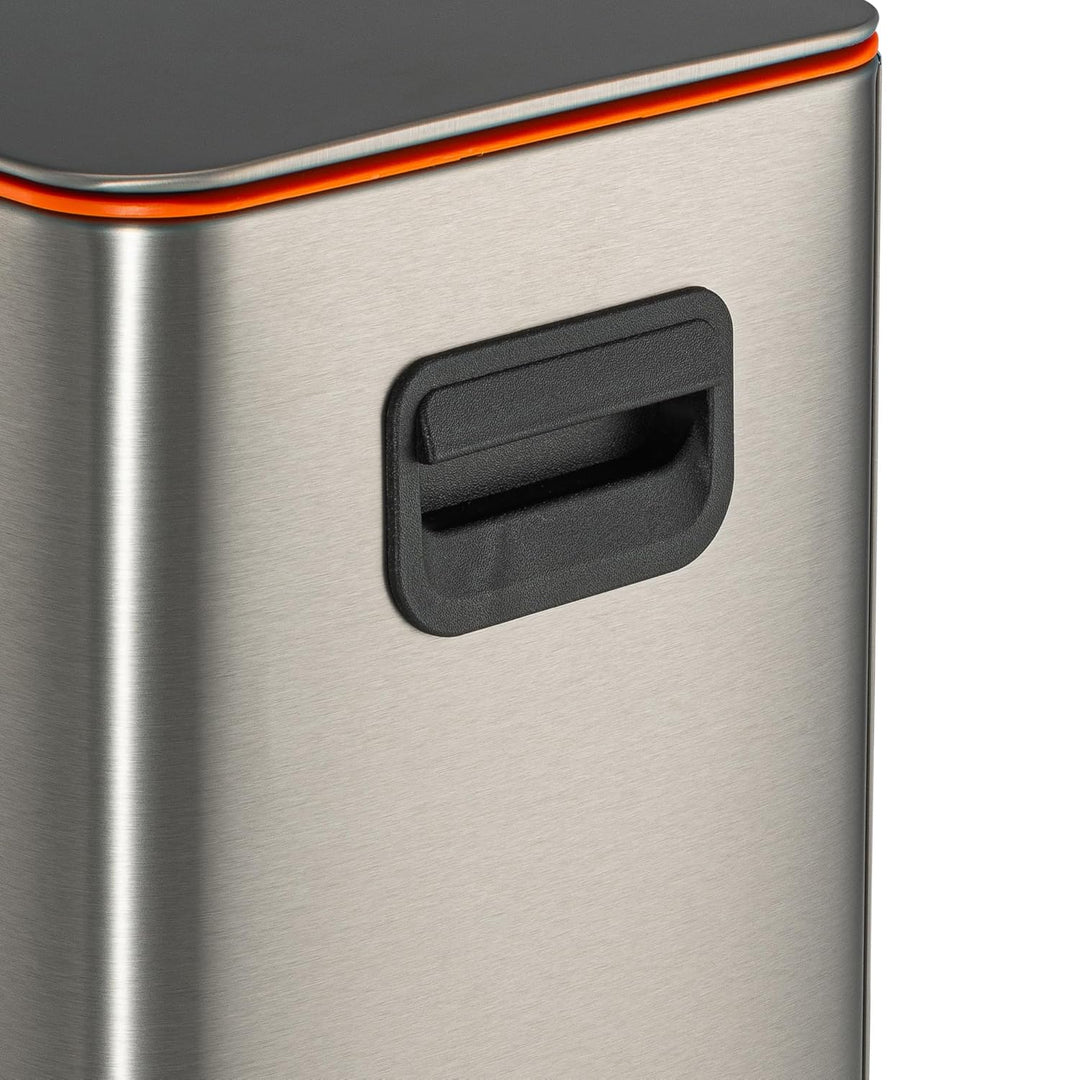 RED FACTOR Schmaler 10L Edelstahl Treteimer für enge Räume – Mülleimer mit Soft-Close-Deckel und her