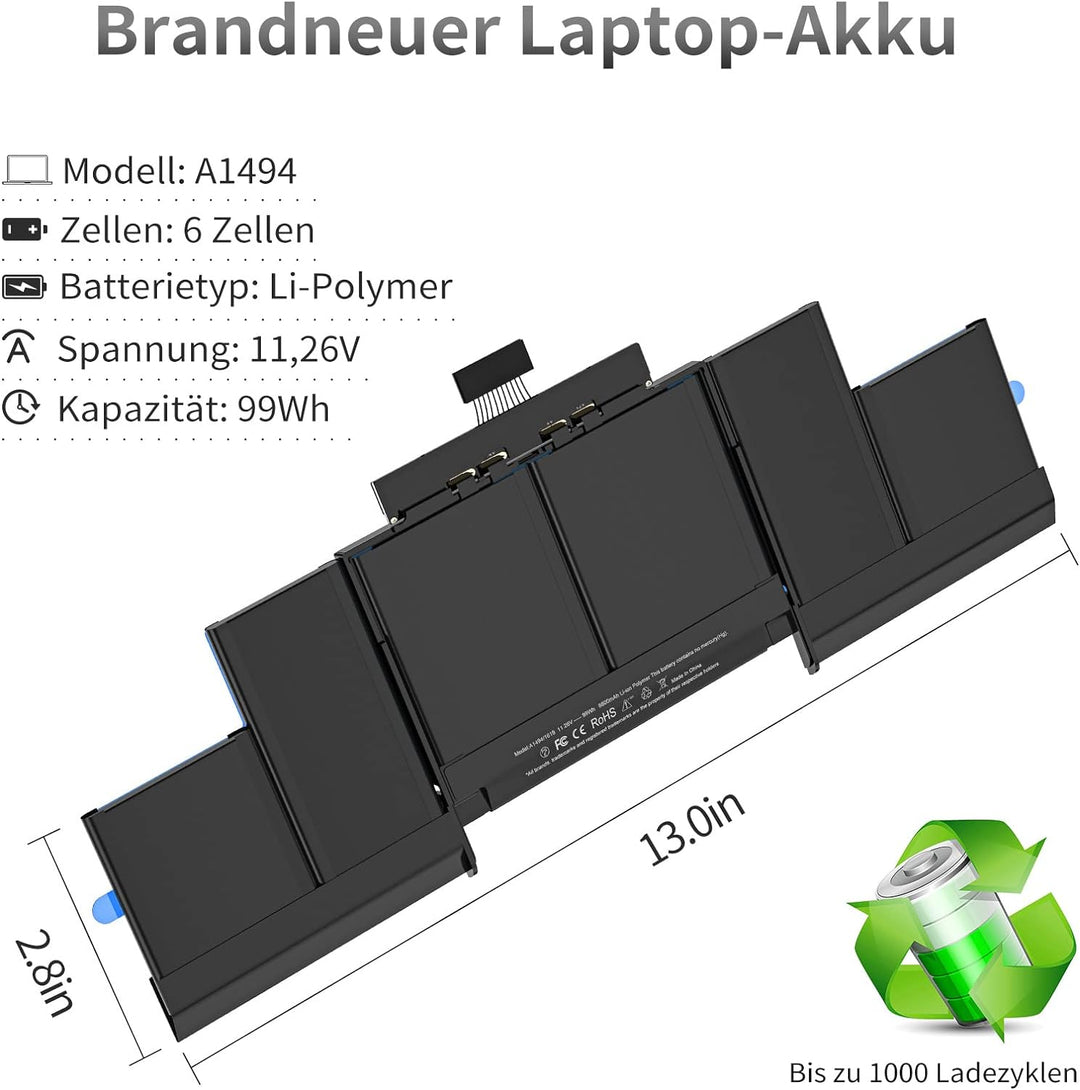 A1494 A1618 Laptop akku - für MacBook Pro 15 Zoll Retina A1398 (Ende 2013,Mitte 2014, Mitte2015) by