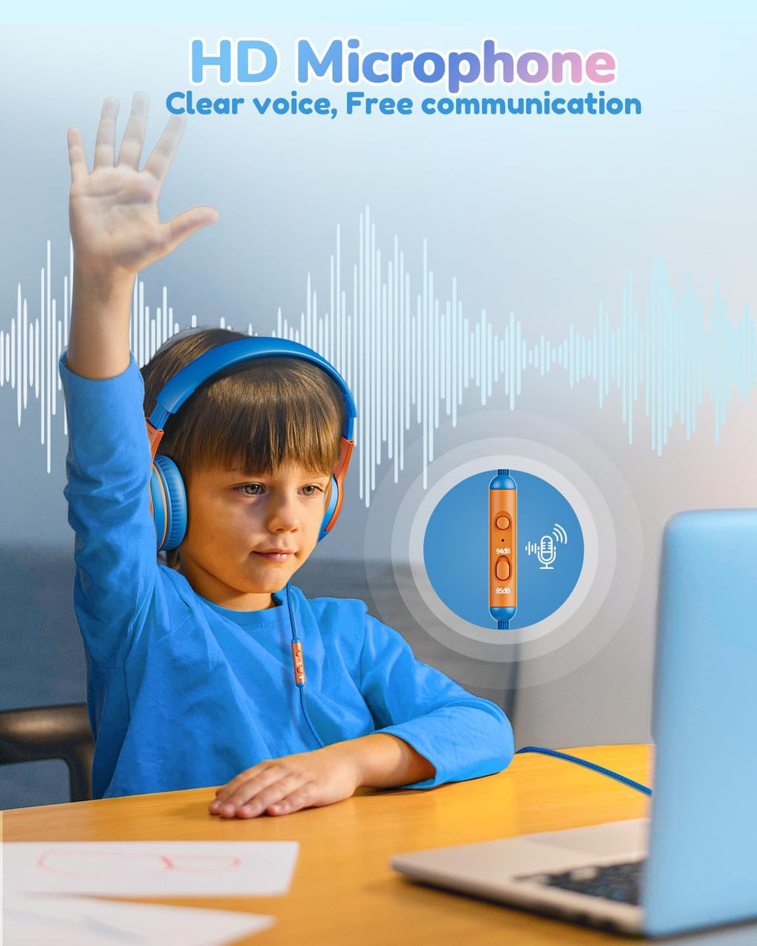 awatrue Kinder Kopfhörer, Kabel Kinderkopfhörer mit Mikrofon, Over Ear Kopfhörer Kinder für Schule/R