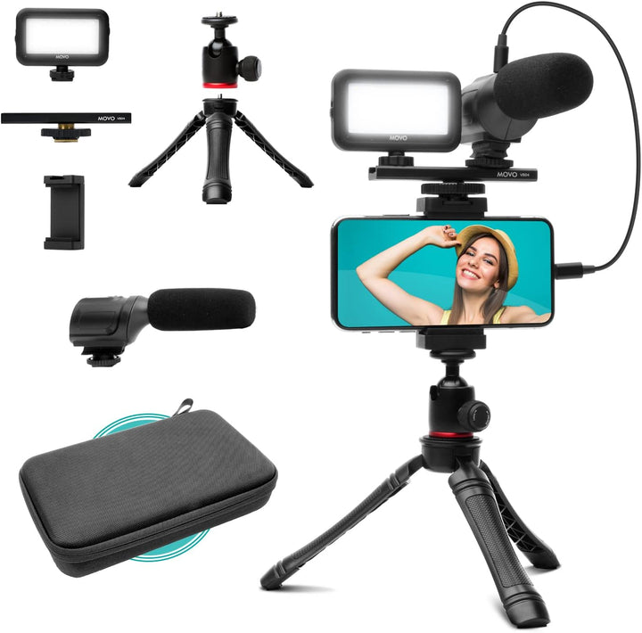 Movo uVlogger - Android/USB-C kompatibles Vlogging-Set für Handy-Video-Set, Zubehör: Handy-Stativ, H