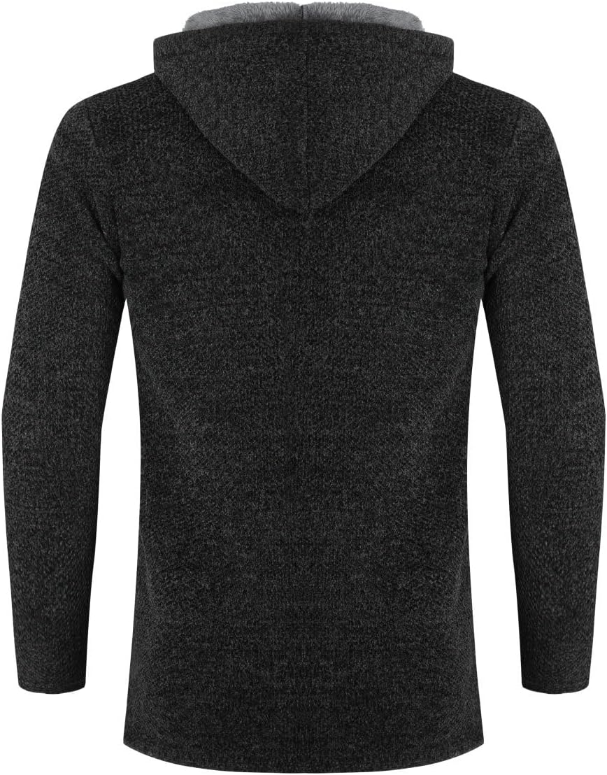 Allthemen Herren Strickjacke mit Kapuze Lang Gefüttert Cardigan Grobstrick Kapuzenjacke Kapuzenpullo