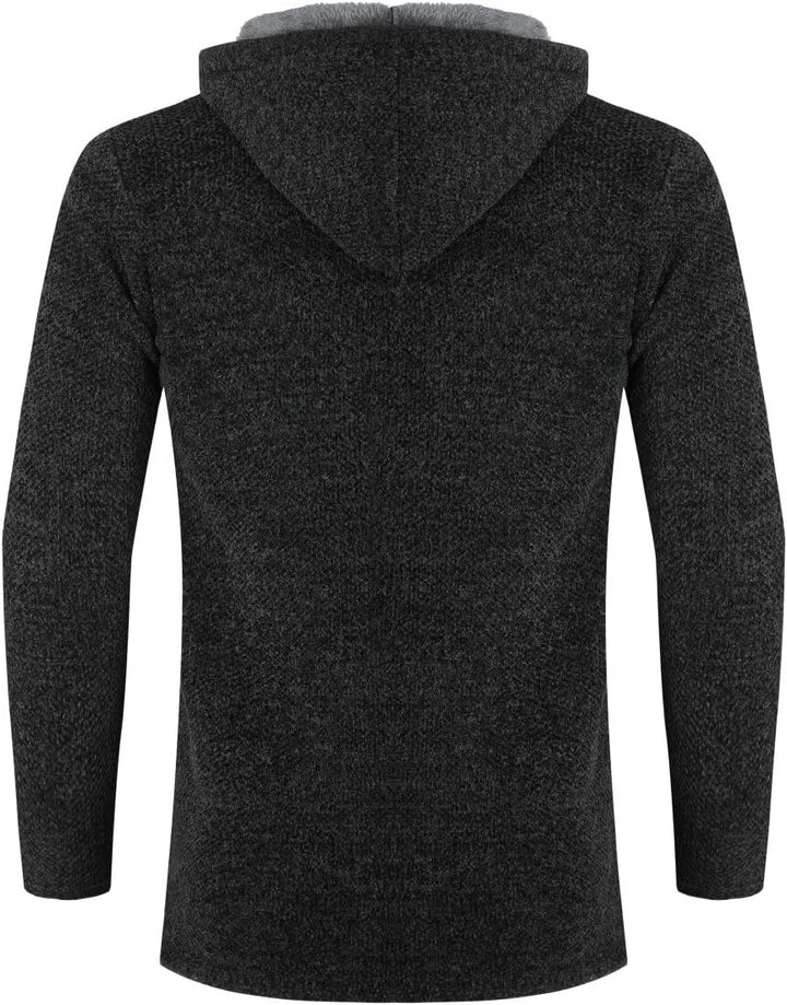 Allthemen Herren Strickjacke mit Kapuze Lang Gefüttert Cardigan Grobstrick Kapuzenjacke Kapuzenpullo