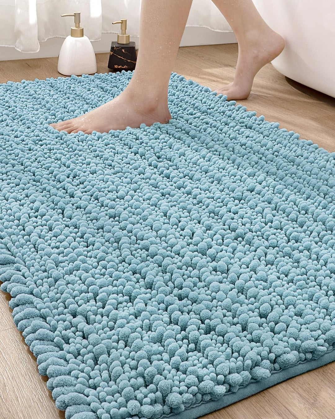 DEXI Badematte, Badezimmerteppich, gross, rutschfest, saugfähig und weich, waschbar, Chenille-Teppic