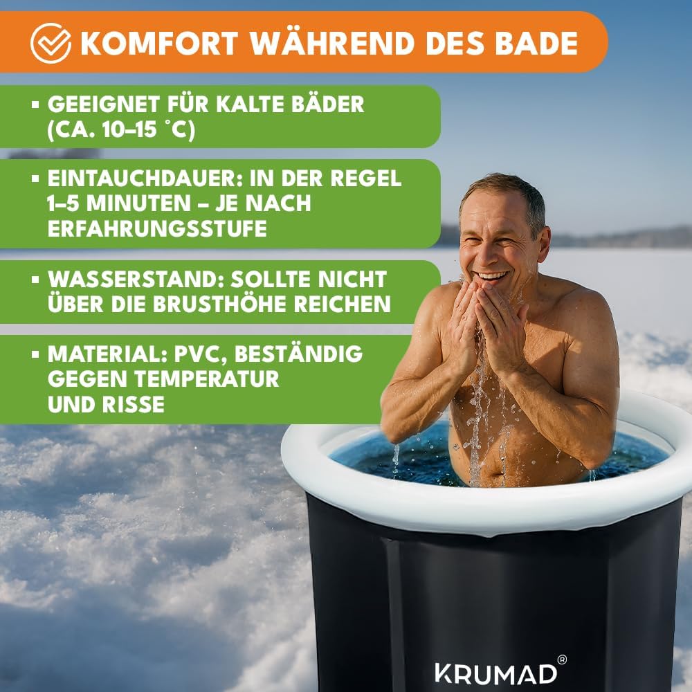 Eistonne 320 L – Faltbare Badewanne Erwachsene – Outdoor Kaltbad Wanne mit Pumpe, Abdeckung, Ventil