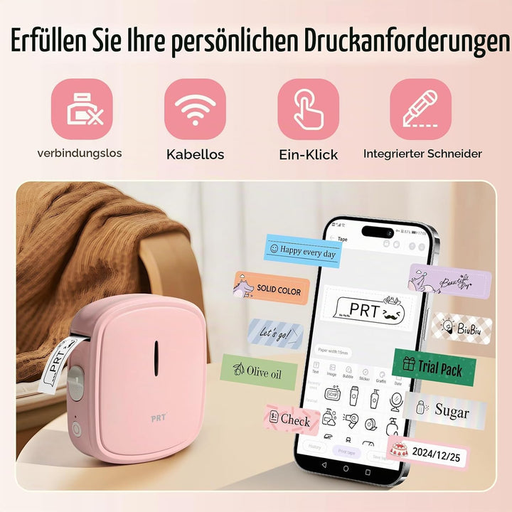 prt Qutie Bluetooth Beschriftungsgerät Selbstklebend USB Wiederaufladbar Etikettendrucker - Tragbare