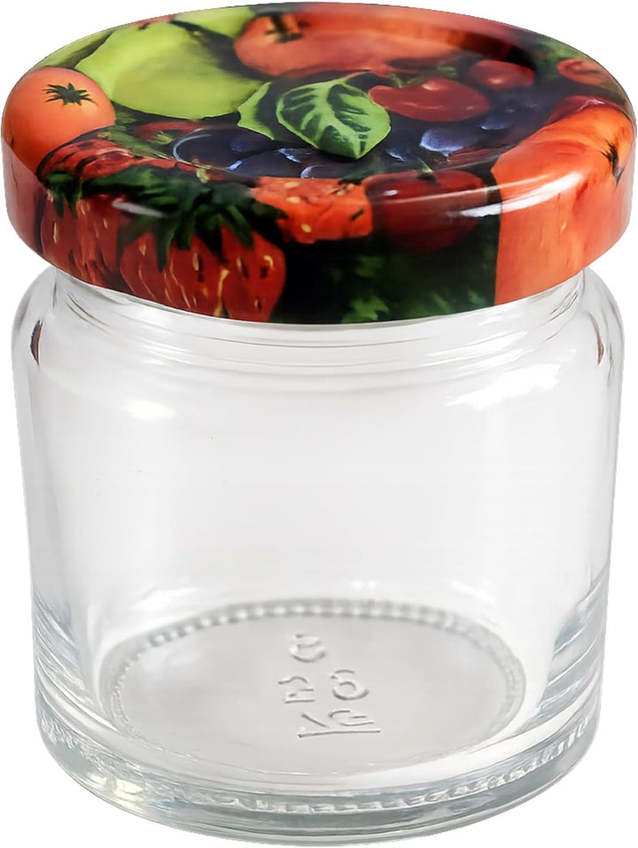 Vitrea 25x Mini Marmeladengläser 50 ml - mit Deckel Obst TO 43 - kleine Einmachgläser zum befüllen m