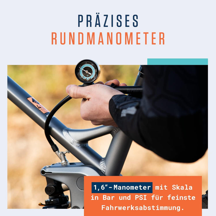 Alphatrail Dämpferpumpe Bob - Für alle Luftdämpfer und -gabeln 300 PSI / 20,7 Bar Maximaldruck 2-Stu