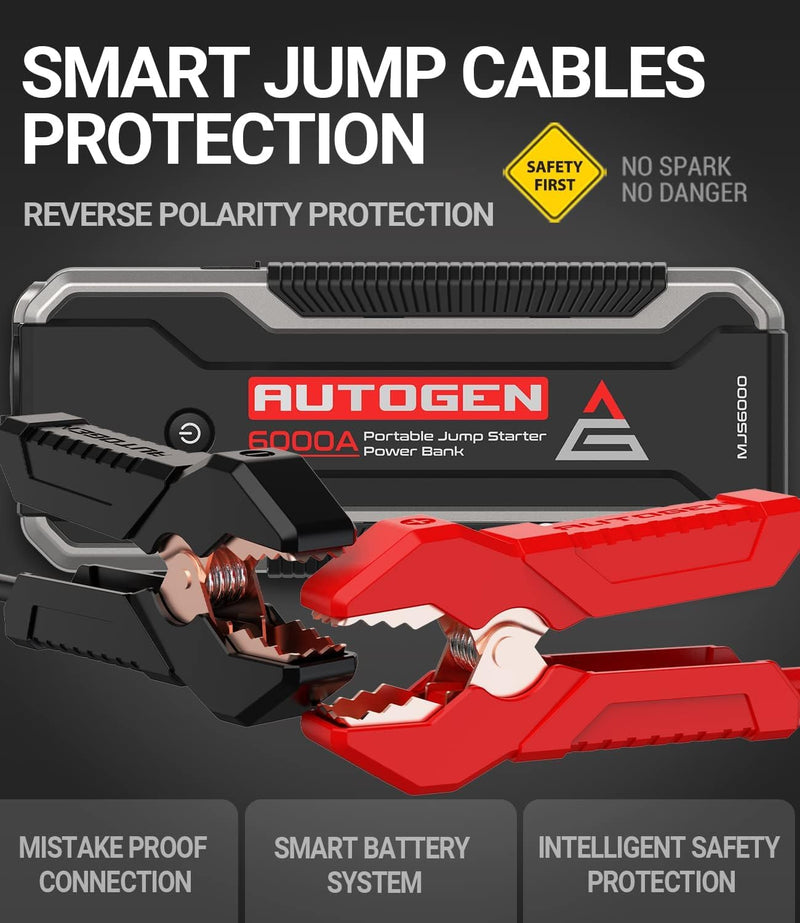 AUTOGEN 6000A Starthilfe Powerbank (10.0L + Benzin & Diesel), 27000mAh Tragbarer Starthilfegerät, 12