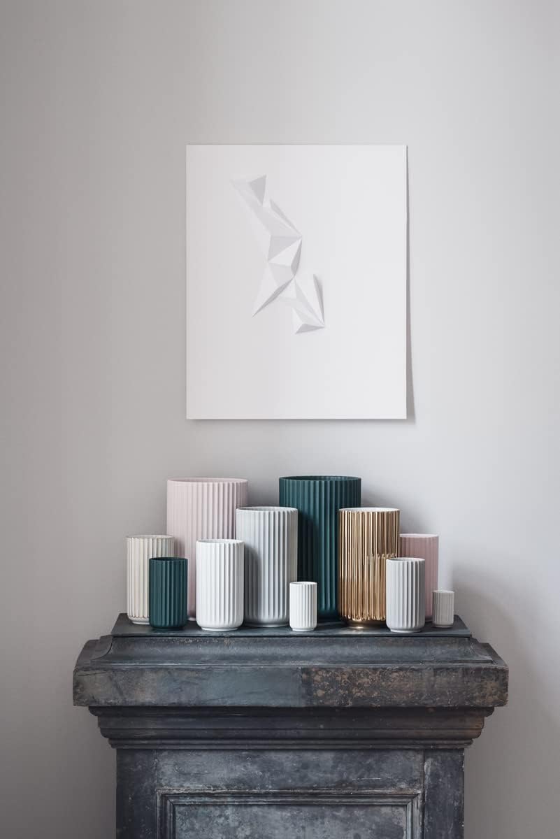 DANMARK LYNGBY Lyngbyvase aus Porzellan, hohe Vase mit Rillen, Zylinder Blumentopf in Hellgrau, 20.5
