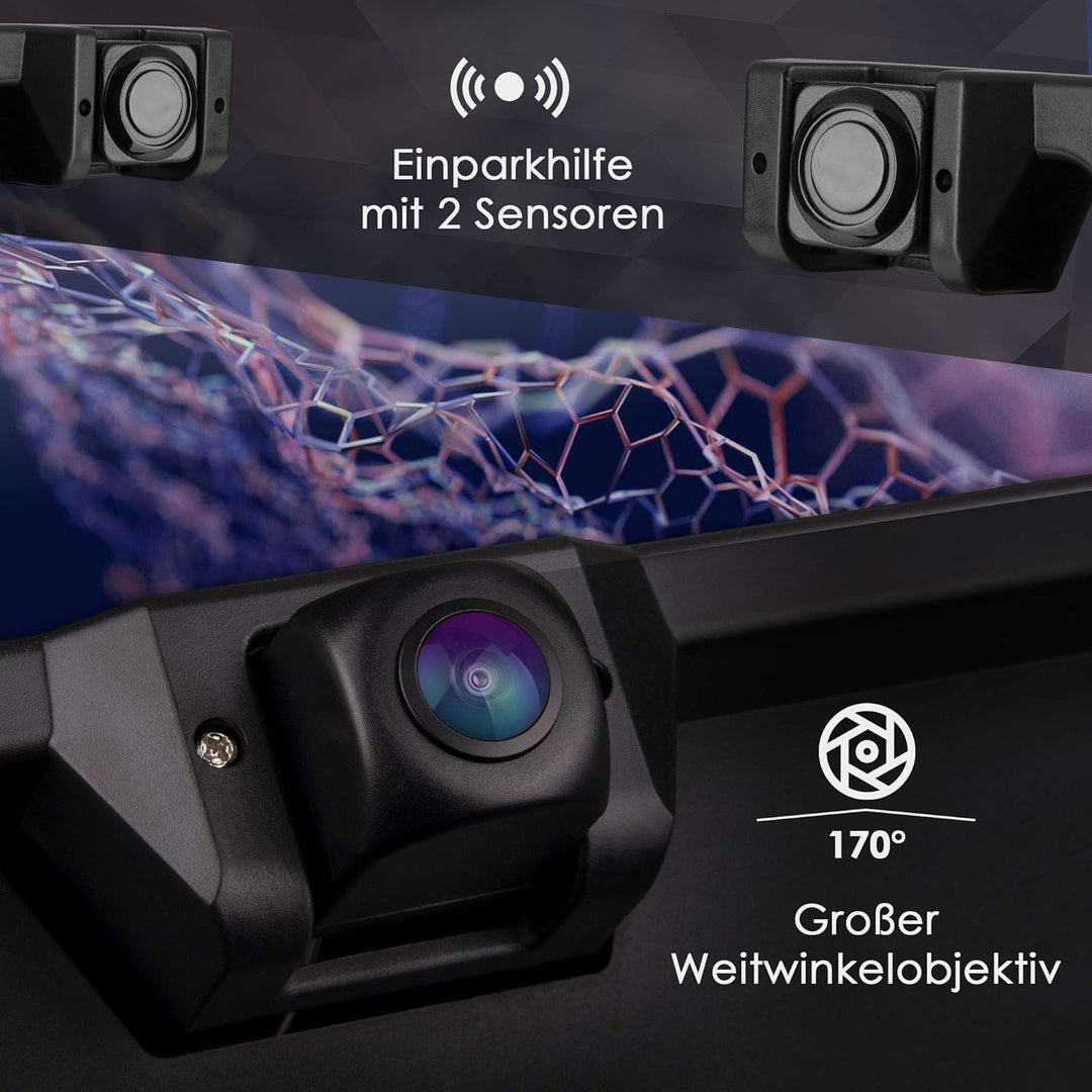 NEOTONE NTK-200P universelle Rückfahrkamera in Kennzeichenhalterung mit 2 Parksensoren | 170° Weitwi