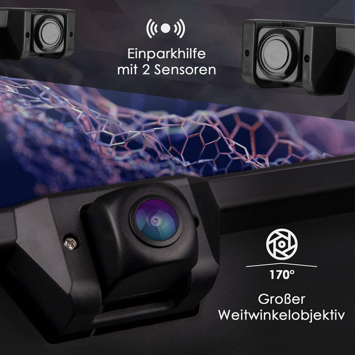 NEOTONE NTK-200P universelle Rückfahrkamera in Kennzeichenhalterung mit 2 Parksensoren | 170° Weitwi