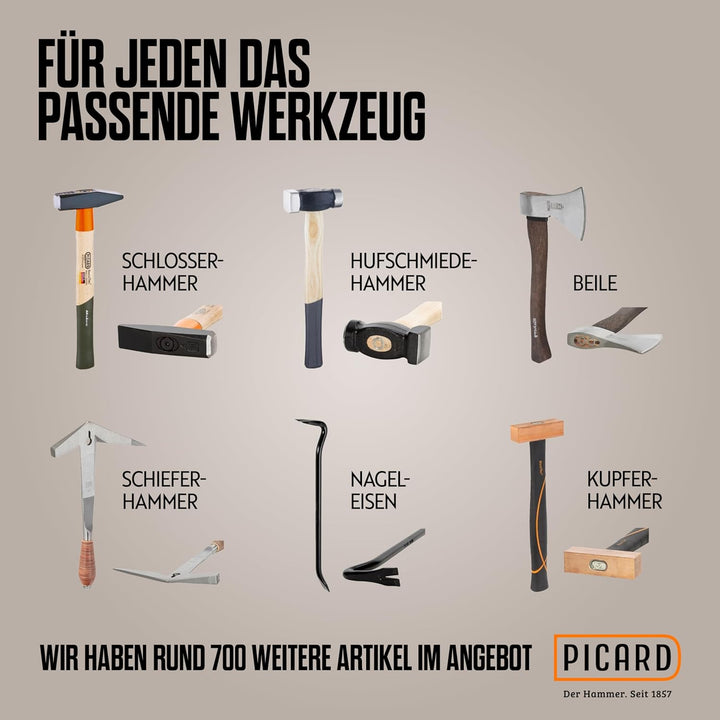 PICARD Latthammer Nr. 620M 600g geraut | Magnetischer Nagelhalter | GS-geprüft & VPA-zertifiziert |