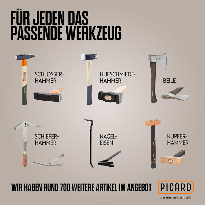 PICARD Ganzstahl-Latthammer lang | Zimmermannshammer mit magnetischem Nagelhalter | Hammer mit Ganzs