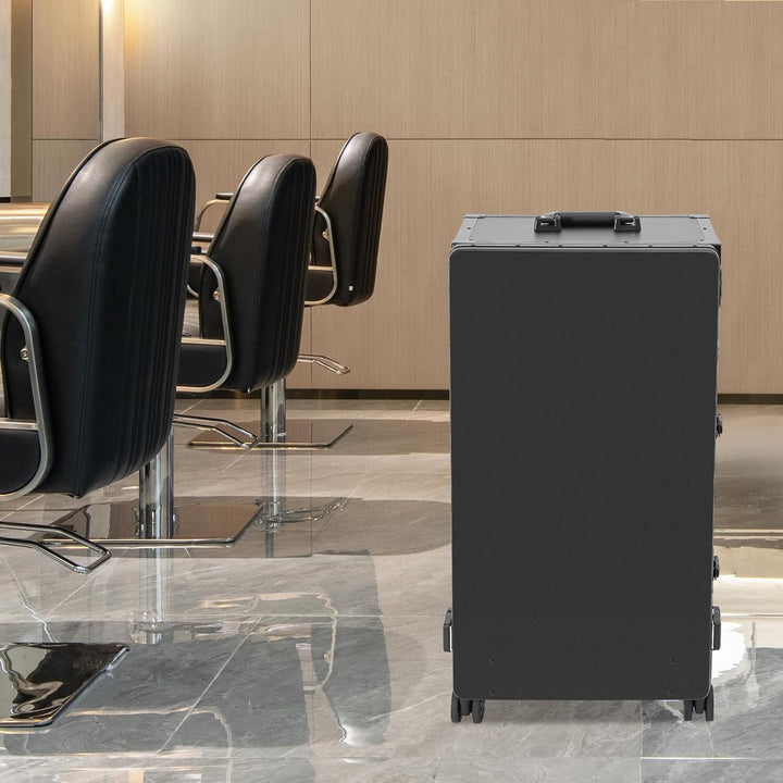 Professioneller Schminkkoffer mit Klappbarer Tisch, Rollender Friseurkoffer mit Spiegel & 3 Schublad
