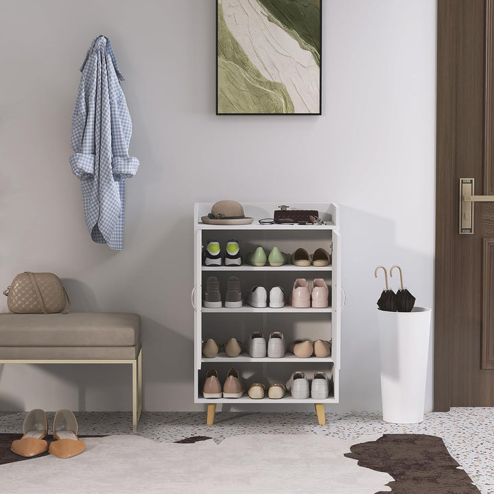 HOMCOM Schuhschrank Schuhregal Schmal mit 4 Fächern Schuhaufbewahrung für 12 Paar Schuhe, Flur und E