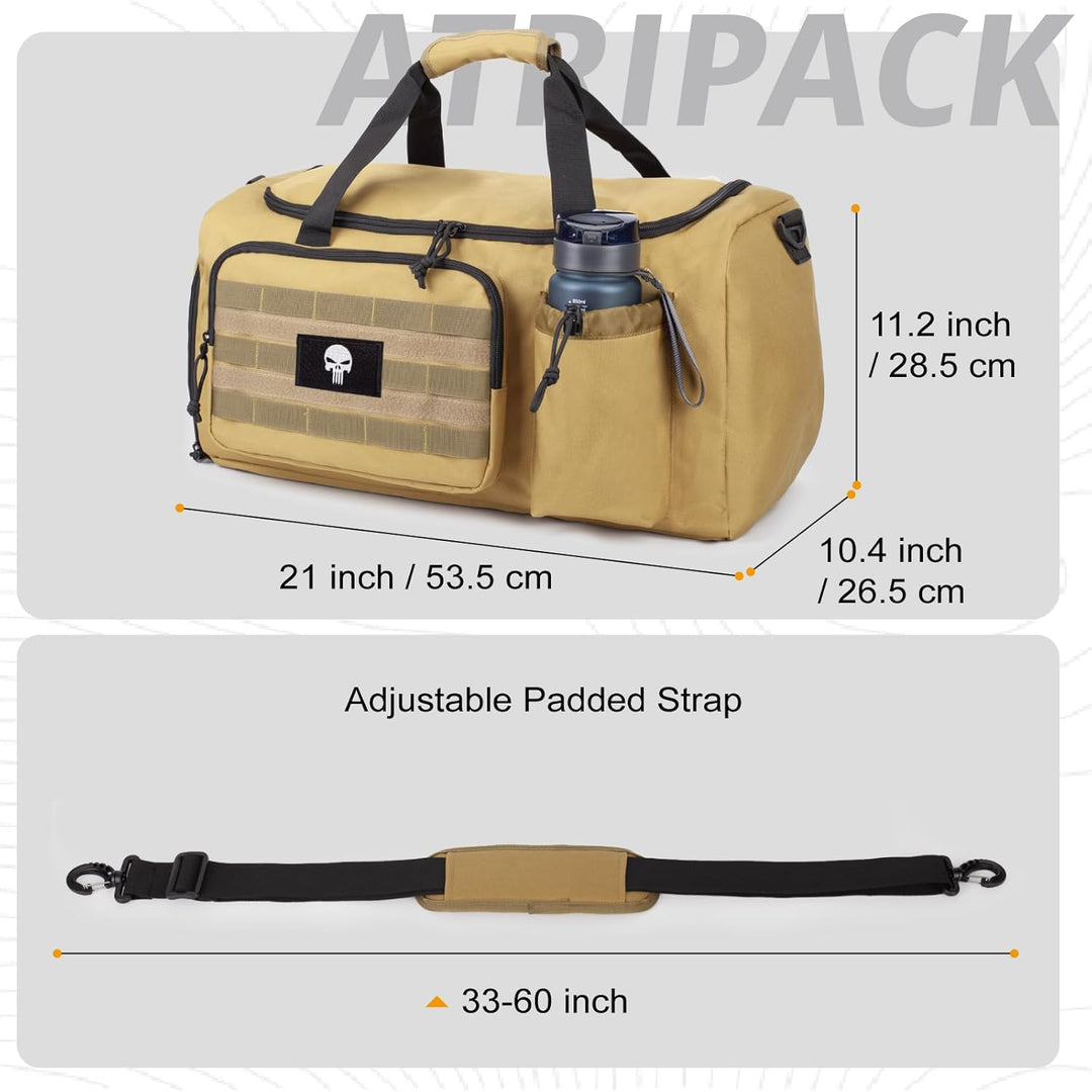 Taktische Sporttasche für Herren, 40L grosse Reisetasche mit Schuhfach, Sporttasche mit Nassfach, Mu
