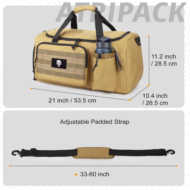 Taktische Sporttasche für Herren, 40L grosse Reisetasche mit Schuhfach, Sporttasche mit Nassfach, Mu