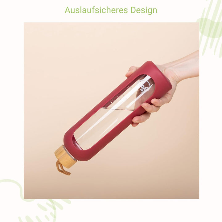 for you Nachhaltige Trinkflasche | 1000ml aus Glas mit Silikonhülle &amp; spülmaschinenfest | 1Liter Aus