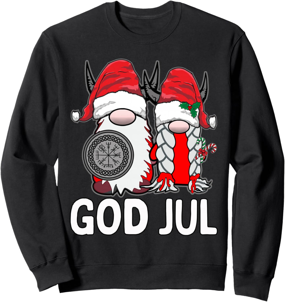 Süsse nordische Wichtel Wikinger Tomte Paar Nikolausmütze Gott Jul Sweatshirt