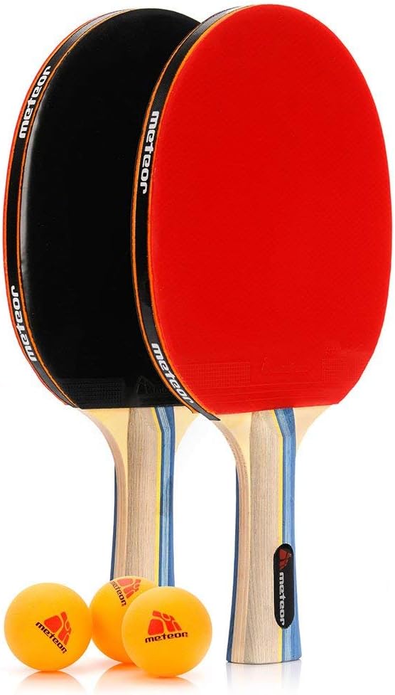 meteor Tischtennis-Set Zwei Schläger und DREI Bälle Allround-Profi Amateur-Mittel- und Fortgeschritt