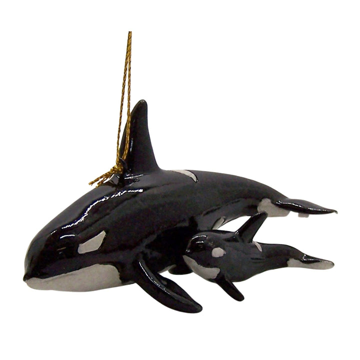 Orca Wal mit Babywal Weihnachtsdekoration, nautisches Thema, Urlaubsdekoration, 5,4 cm hoch