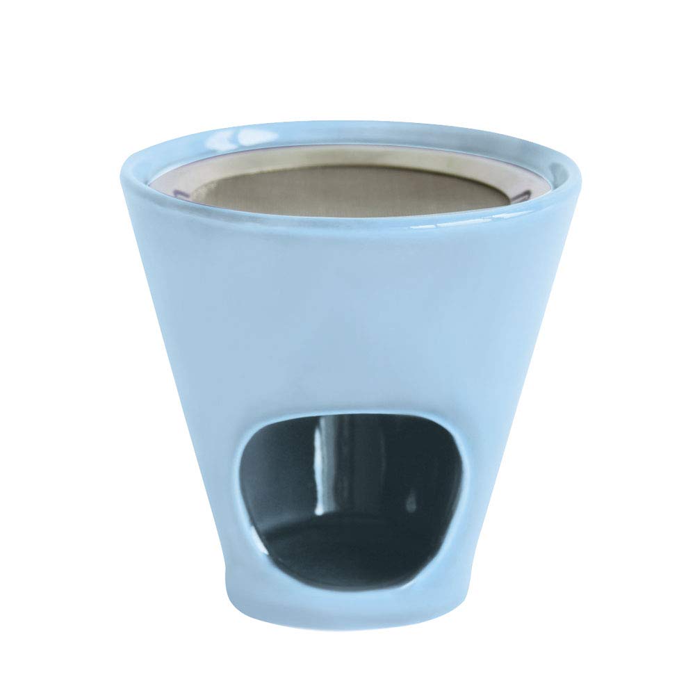 Bitto Weihrauchbrenner Windlicht Jule in Hellblau 9,5 cm, Ø 10 cm - FAIR Trade Keramik mit Edelstahl