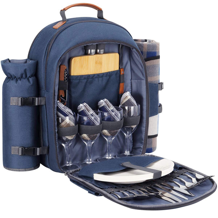Sunflora Picknickrucksack 4 Personen Picknickset mit Isoliertem Kühlfach und Decke für Camping Outdo
