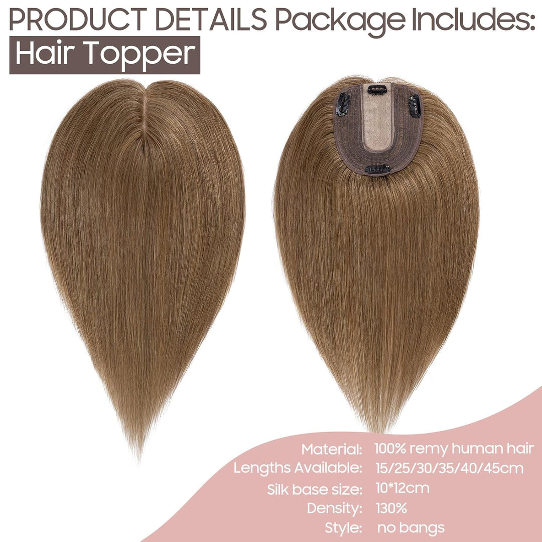 Silk-co Hair Topper Echthaar, 10x12cm Basis Toupet Damen, Haartopper Echthaar mit Remy Seide Basis,