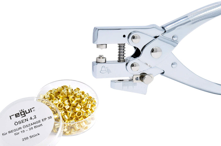 REGUR EP 30 Stanz- und Ösenzangen Set inklusive 100 Ösen 4,2 mm, für Verträge, zum Präsentieren, Rep