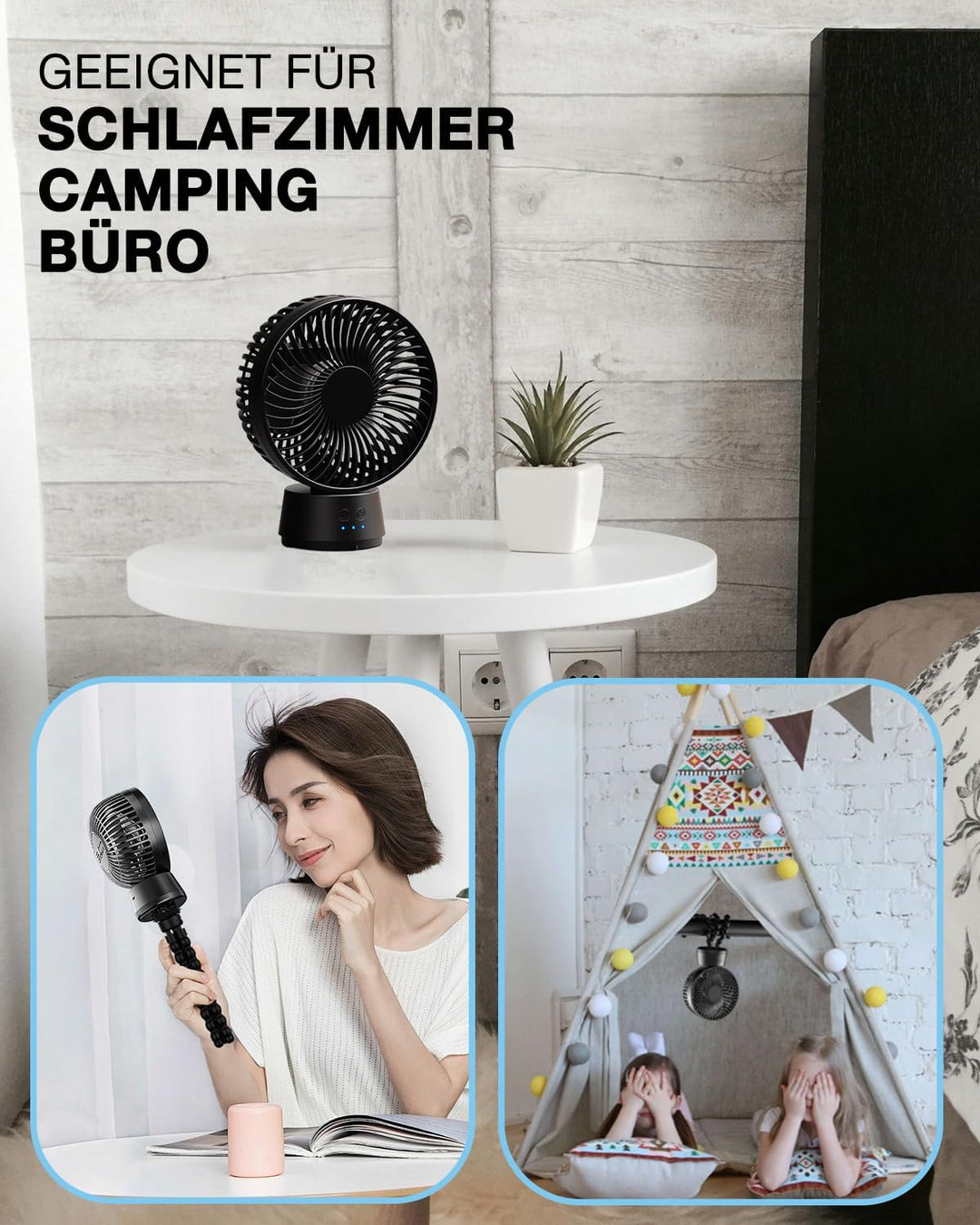 120° Oszillierend Kinderwagen-Ventilatoren, 10000mAh Akku Tischventilator Sehr Leise Laufzeit 40 Std