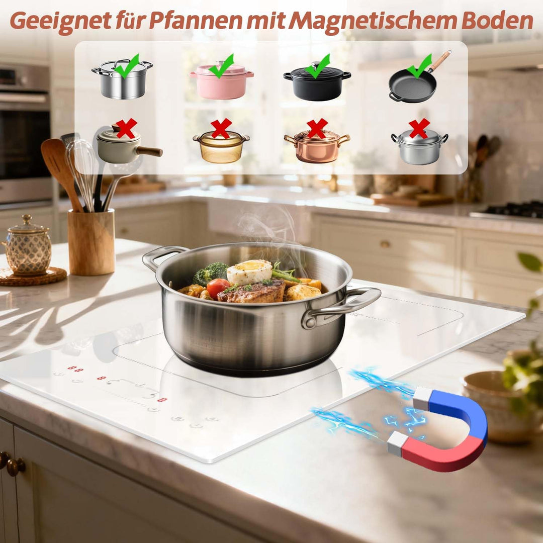 Induktionsfeld 2 Platten Einbau, Induktionskochfeld 30 cm mit Keramikglas, Flexzone, 3500W, Touch-Sc