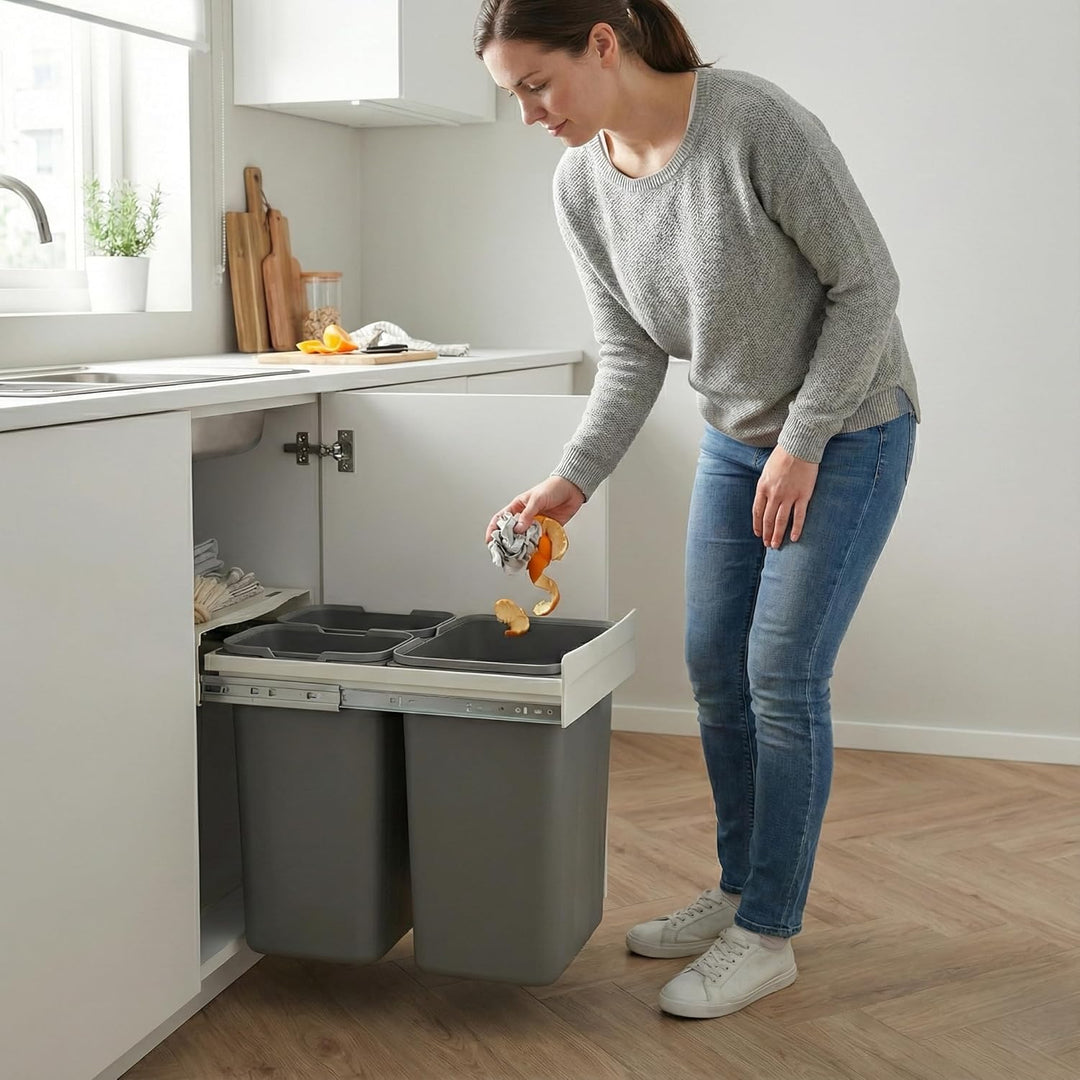 Einbau-Mülleimer für 45 cm Schrank 3-fach Abfallsystem mit Deckel Soft-Close & Vollauszug 1 x 20L +