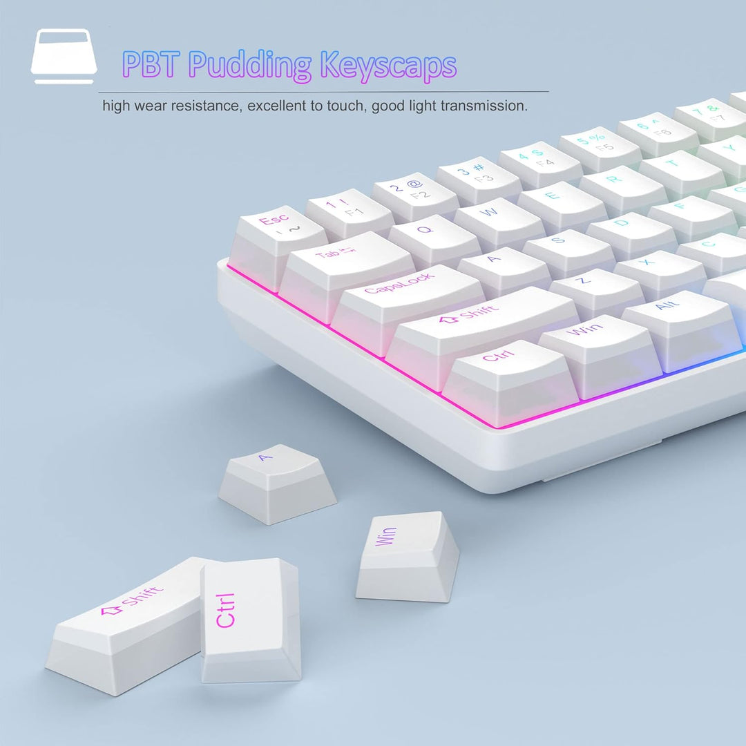 MageGee Tragbare 60% mechanische Gaming-Tastatur, roter Schalter, PBT Pudding-Tastenkappen, RGB-Hint