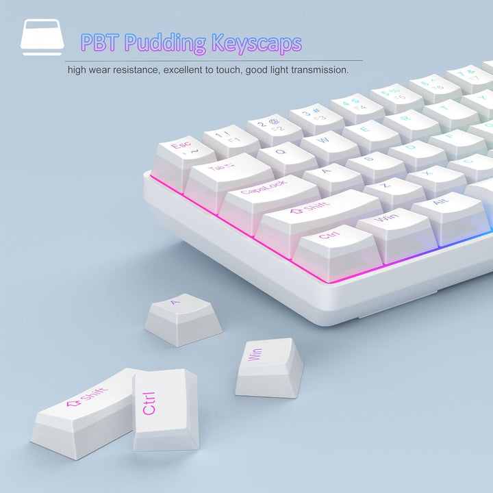 MageGee Tragbare 60% mechanische Gaming-Tastatur, roter Schalter, PBT Pudding-Tastenkappen, RGB-Hint