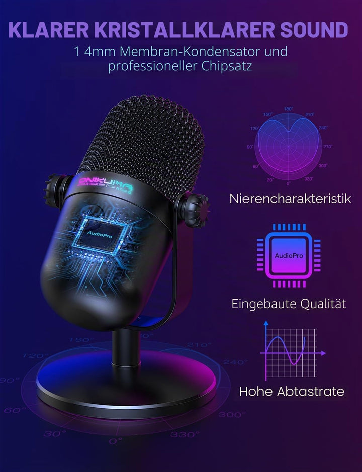 Gaming-Mikrofon mit Geräuschunterdrückung & Stummschalttaste, USB-Kondensatormikrofon für Streaming/
