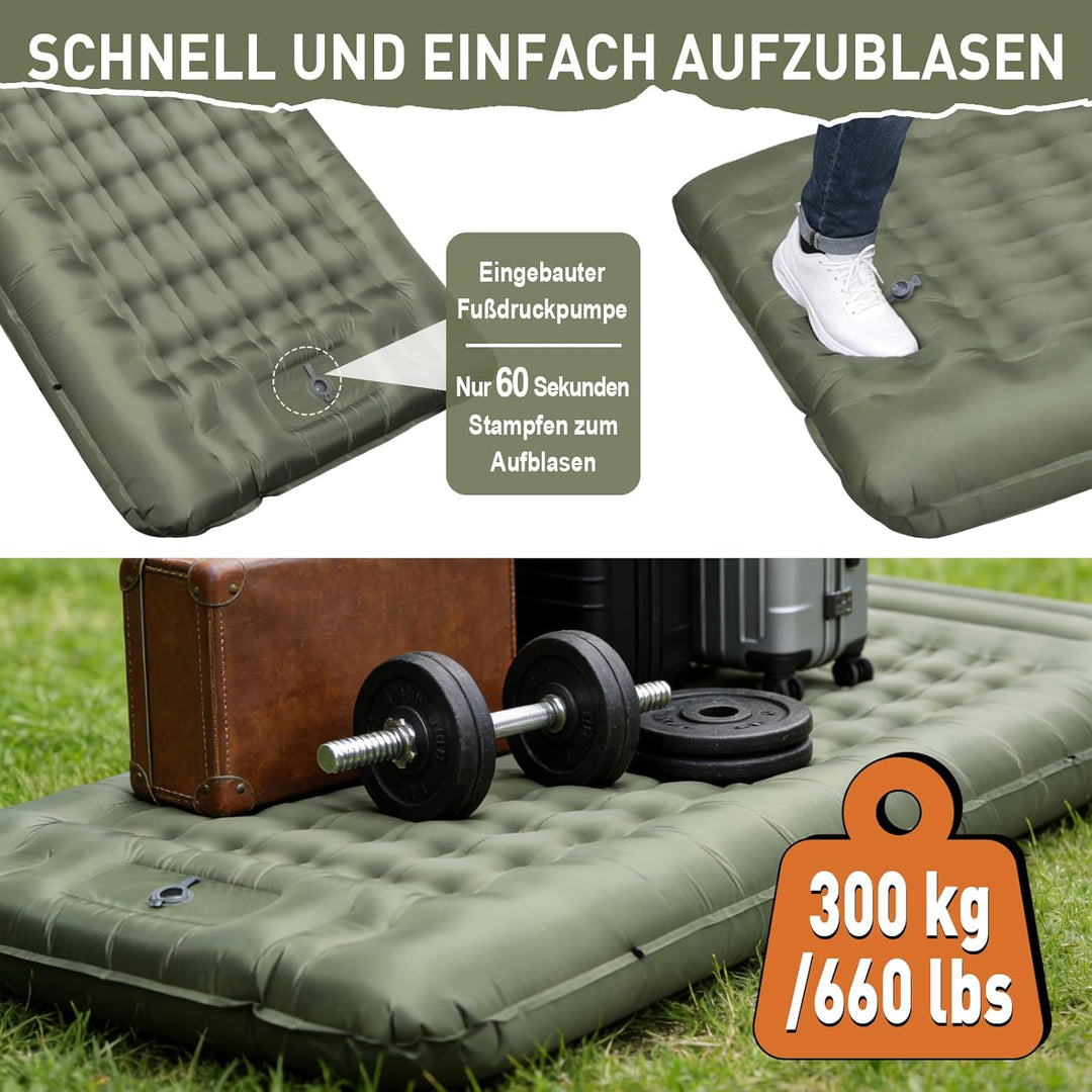 Isomatte Camping, 14CM Verbreitert und verdickt Aufblasbare Matratze mit Eingebauter Fusspresse Pump