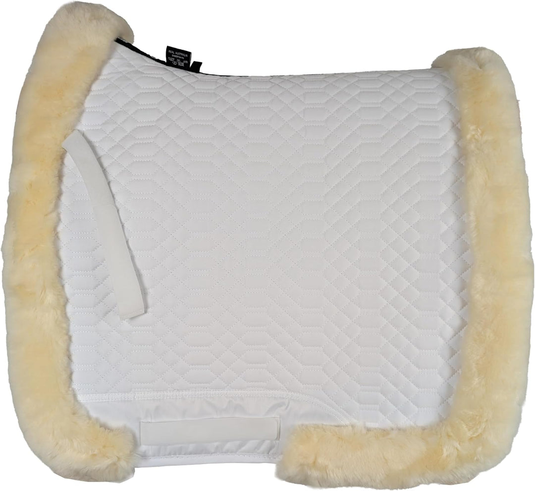Engel Reitsport Lammfell Schabracke Fully Lined mit Fellkranz SCHABRA3-D-WEI-MED Stoff Weiss Fell me