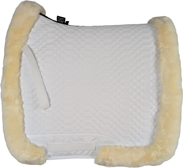 Engel Reitsport Lammfell Schabracke Fully Lined mit Fellkranz SCHABRA3-D-WEI-MED Stoff Weiss Fell me