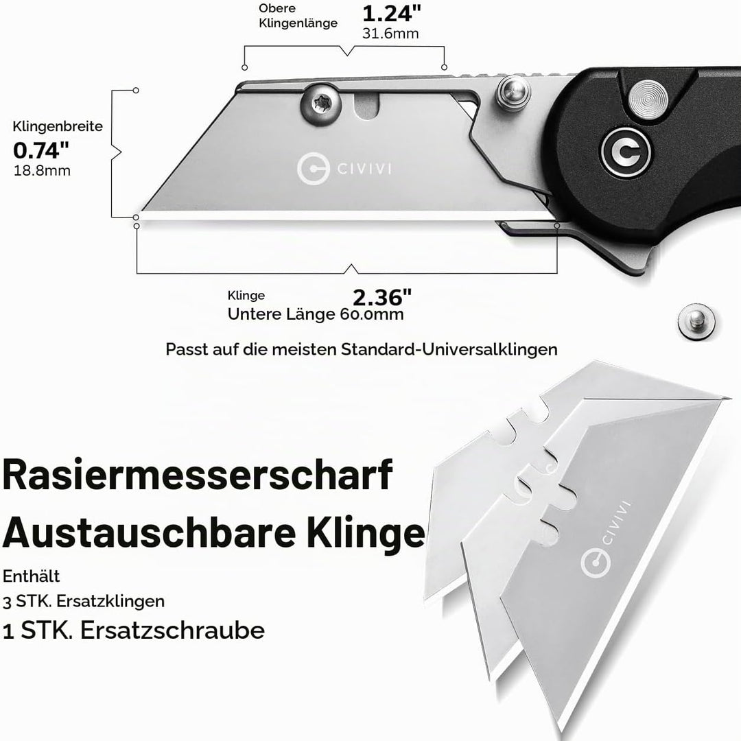 CIVIVI Cutter Messer, Elementum Faltbares Universalmesser mit 3 austauschbaren klingen C23039B-1 Sch