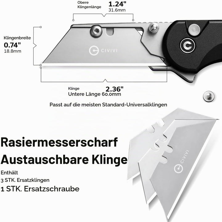 CIVIVI Cutter Messer, Elementum Faltbares Universalmesser mit 3 austauschbaren klingen C23039B-1 Sch