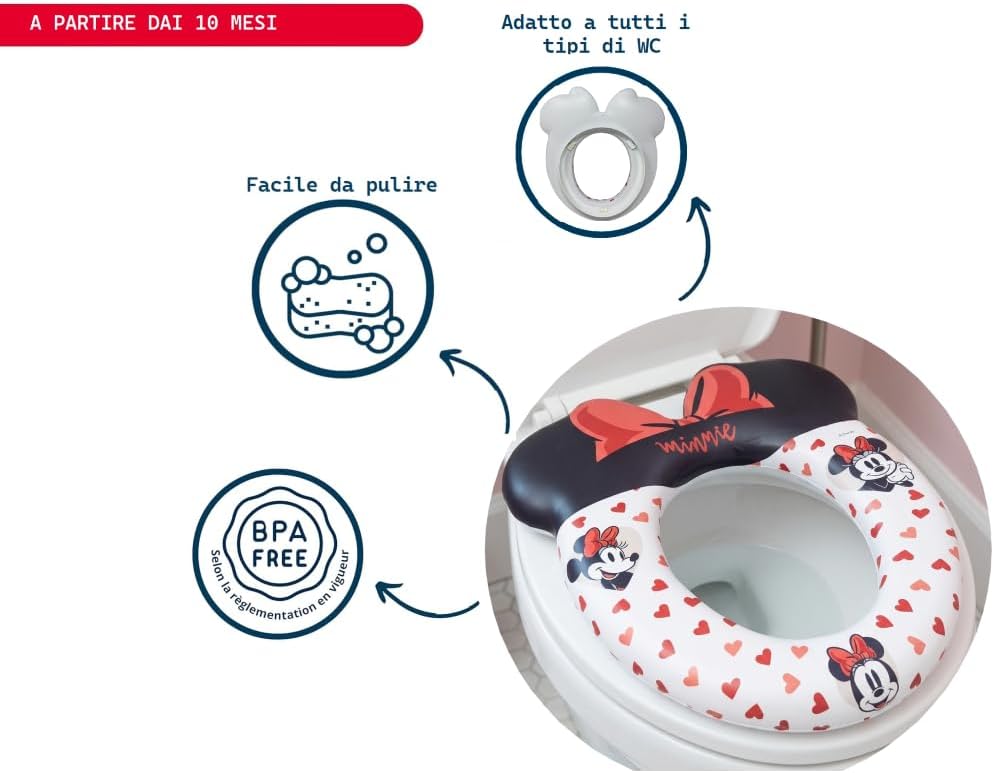 Toilettensitz Minnie Disney für Kinder, universell, 35 x 30 cm, ergonomisch und bequem, leicht zu re