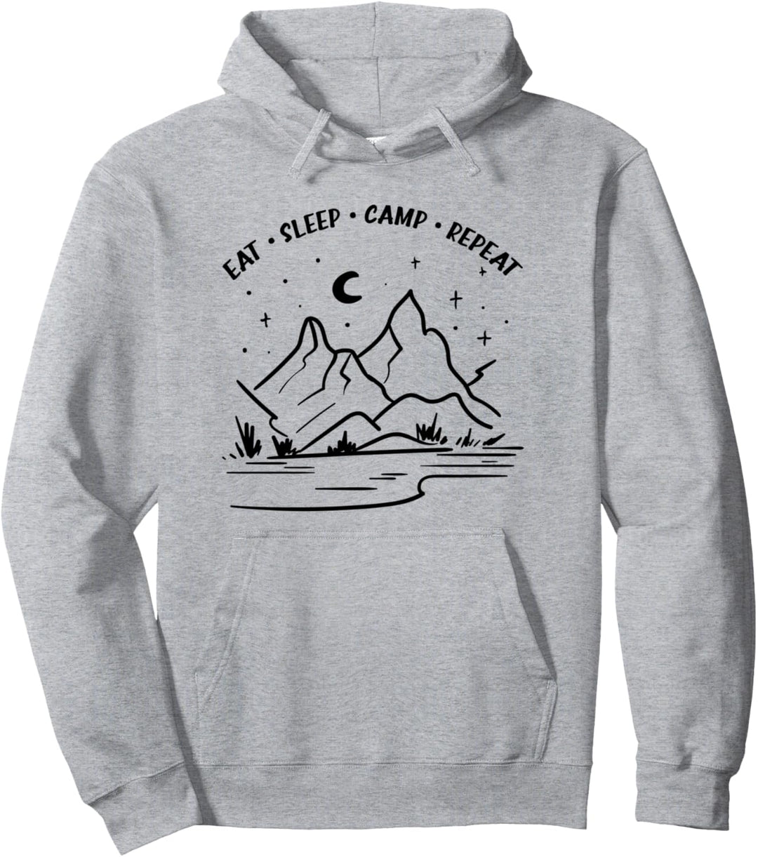 Essen Schlafen Camping Wiederholung Natur Wildnis Pullover Hoodie