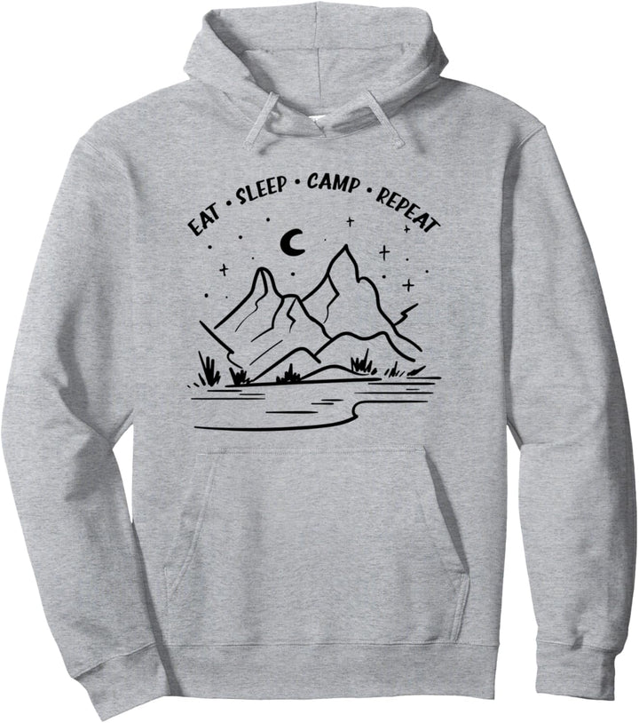 Essen Schlafen Camping Wiederholung Natur Wildnis Pullover Hoodie