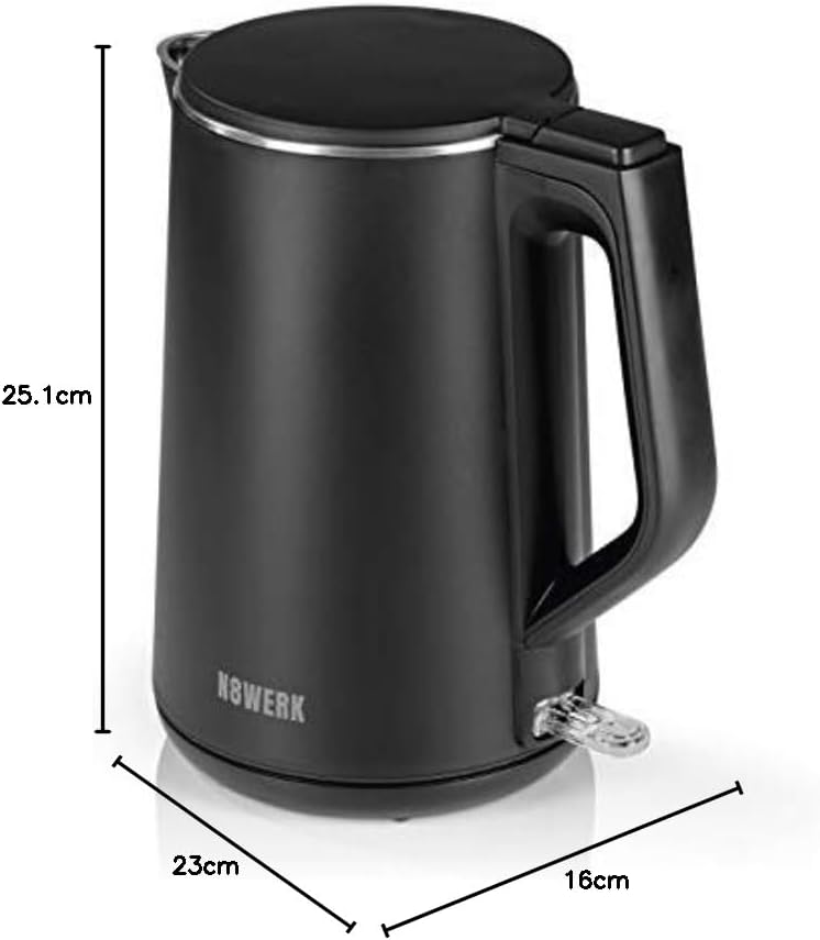 N8WERK Wasserkocher mit Doppelwand-Design in der Midnight Black Edition | Fassungsvermögen 1,5 Liter
