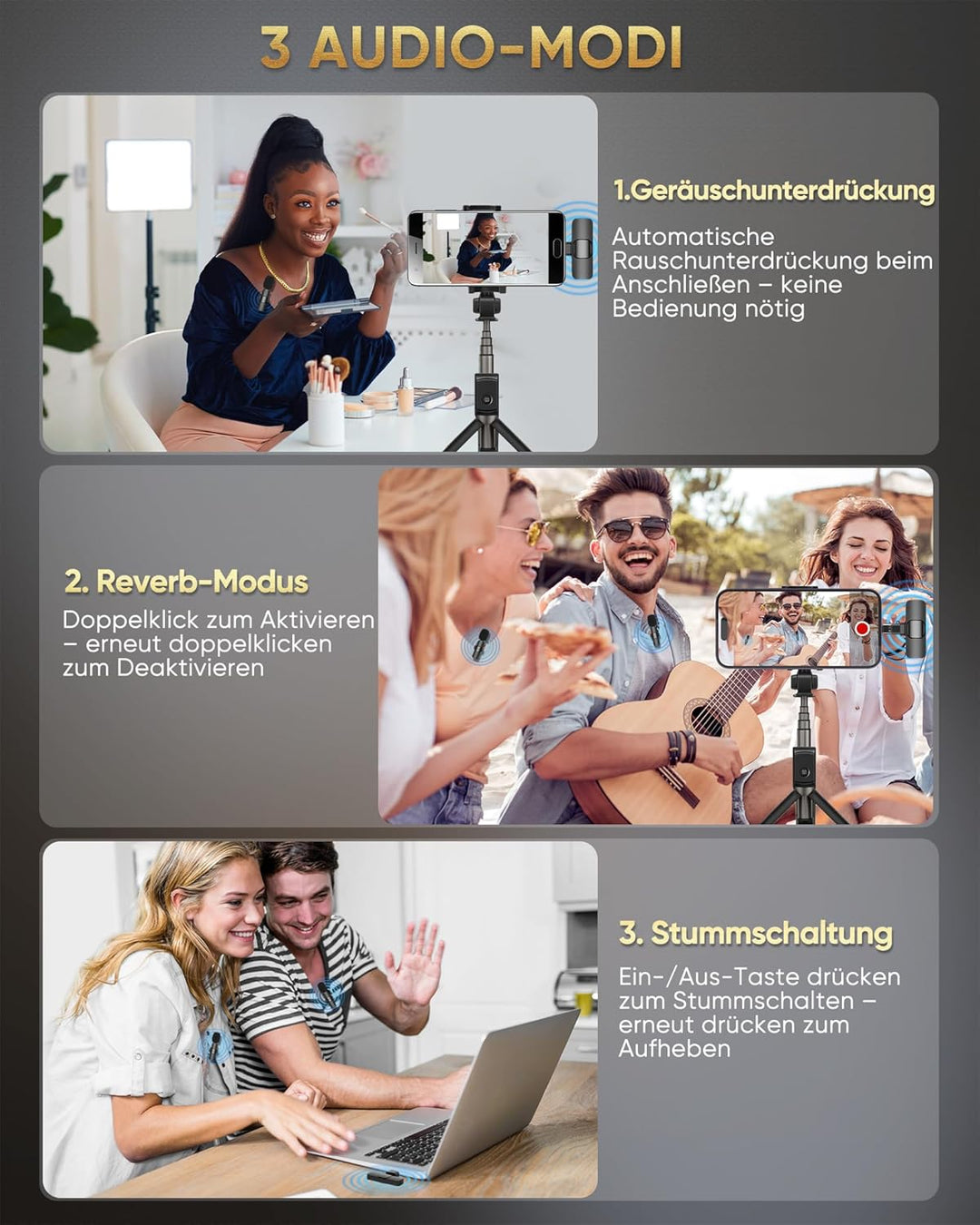 Lavalier Mikrofon Kabellos kompatibel mit iPhone/iPad/Android-Handy/Laptop, Plug-Play Wireless Anste